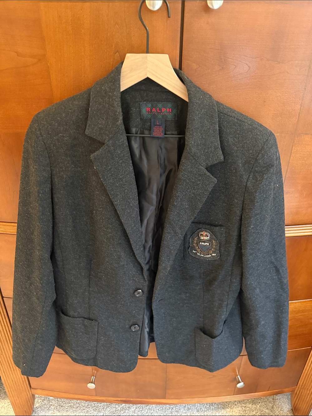 Ralph Lauren Charcoal Gray Wool-Blend Crest Blazer